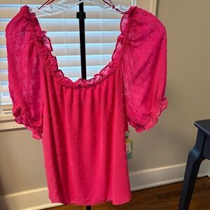 CeCe Fuchsia Blouse with Puff Sleeves